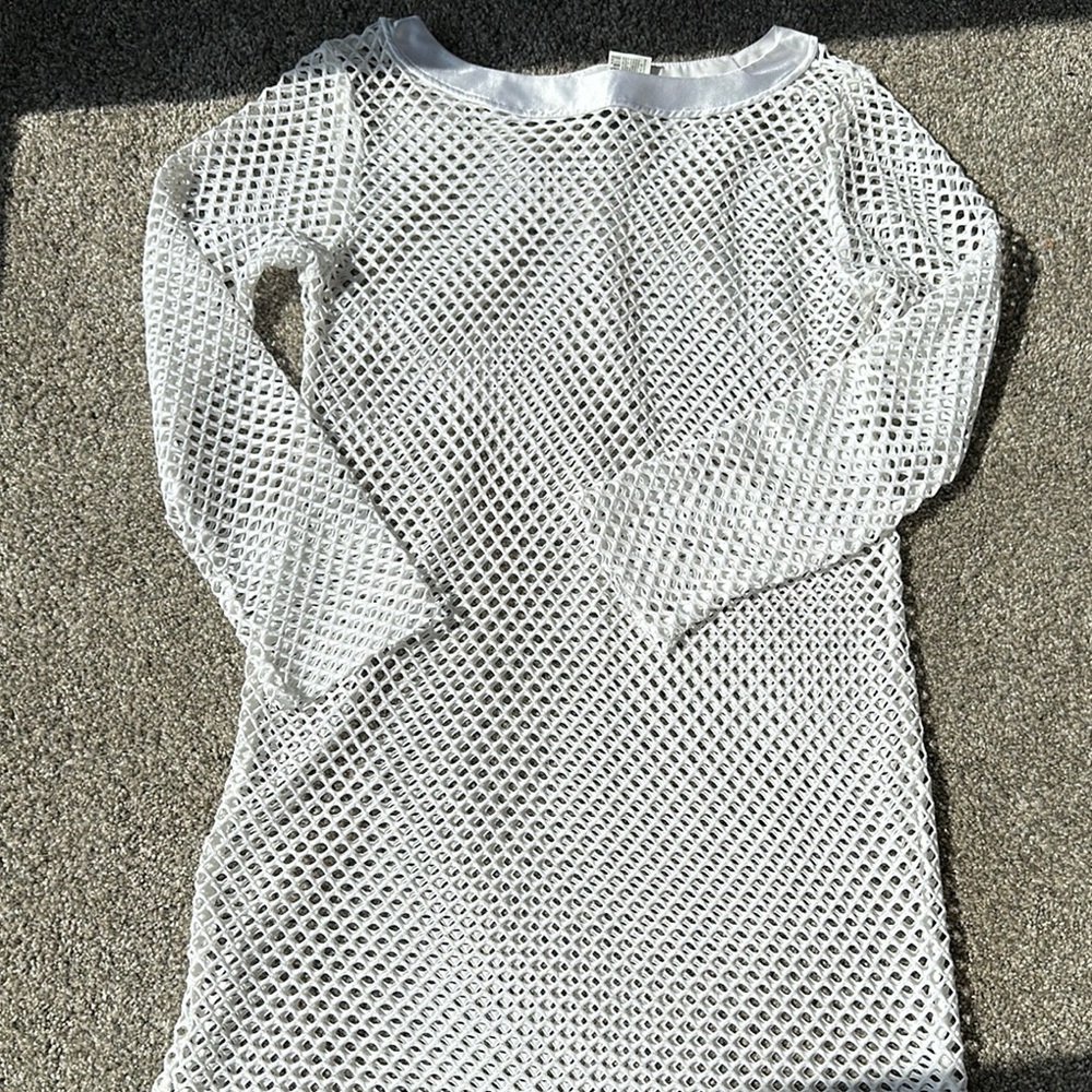 White Mesh Long Sleeve Dress